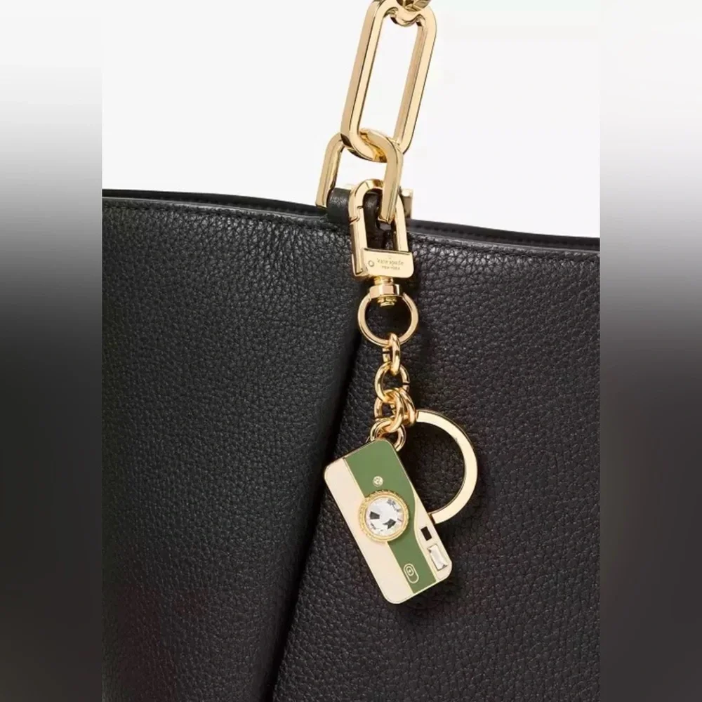 Kate Spade New Picture This Camera Bag Charm Keychain Gold with Green Enamel
